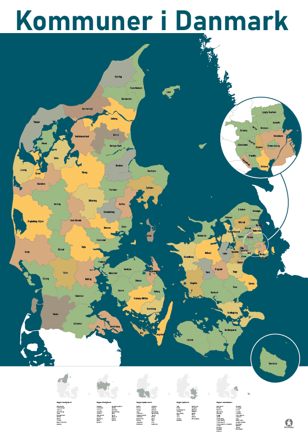 Kort der viser alle kommuner i danmark. Kortet er i farver