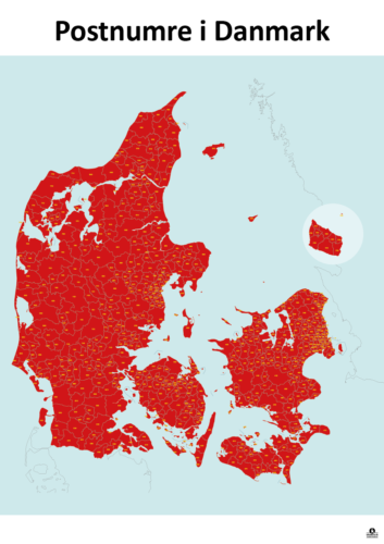 Postnumre i Danmark redigerbart kort