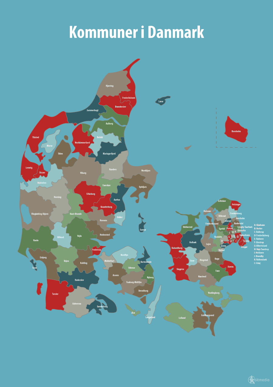 Kommune Kort SjæLland Regioner og kommuner i Danmark PDF kort   Bitmedia Kommune Kort SjæLland