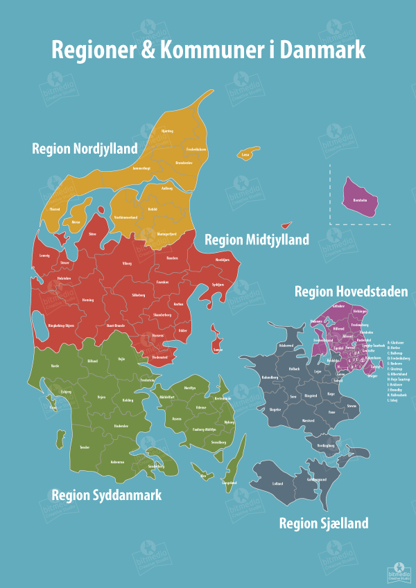 Kommune og Regionskort Danmark Illustrator version - Bitmedia