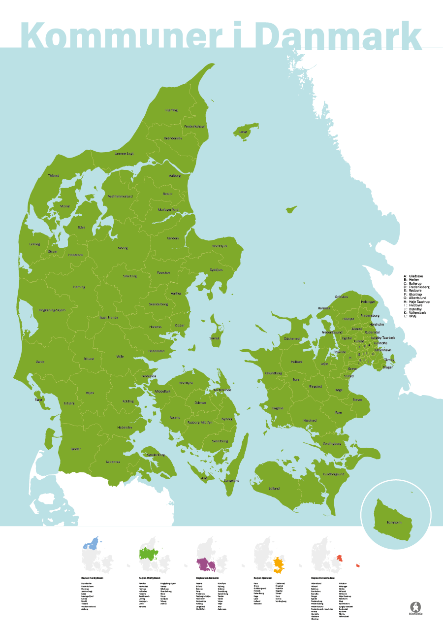 kommunegrænser i danmark vist som danmarkskort.