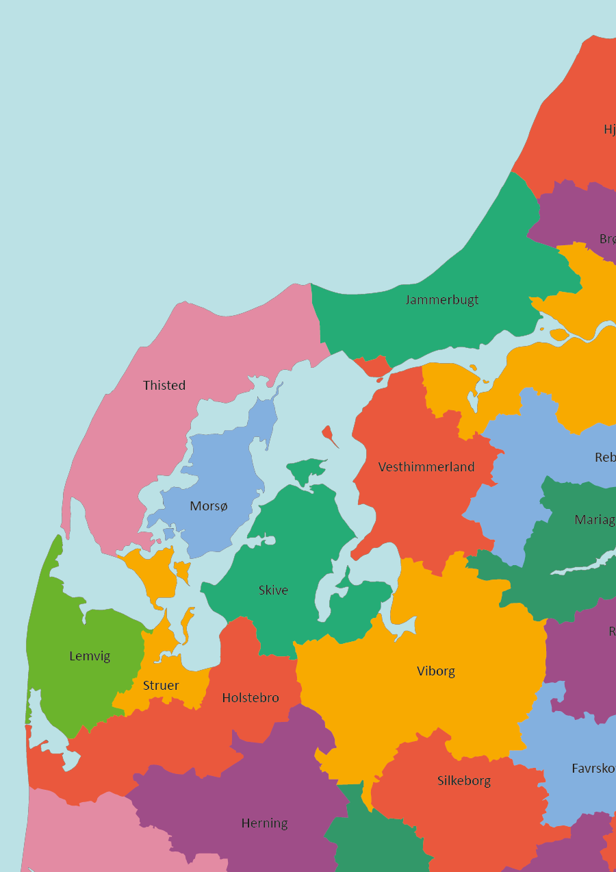 individuelle kommuner i danmark vist som danmarkskort. Dette er et eksempel på detaljerne som vise et udsnit af vestjylland