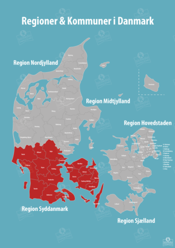 regionsopdeling danmark kort